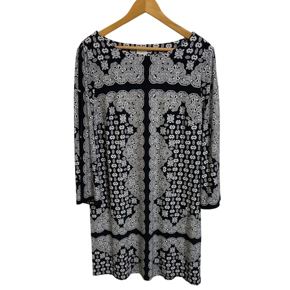 Chico's Dresses & Skirts - Chicos Black White Paisley Print Long‎ Sleeve Shift Whimsigoth Boho Dress Size 2